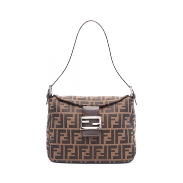 FENDI Zucca Shoulder Bag canvas leather Brown Black Used Women