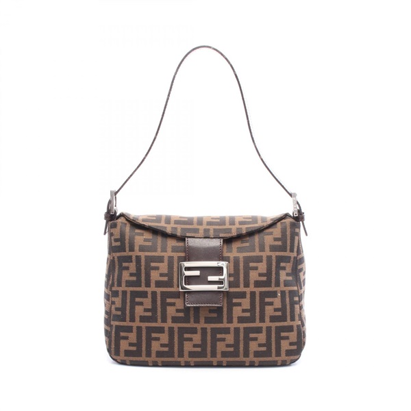 FENDI Zucca Shoulder Bag canvas leather Brown Black Used Women