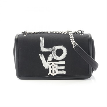 BURBERRY Chain Shoulder Bag canvas leather Black Used Women SHW