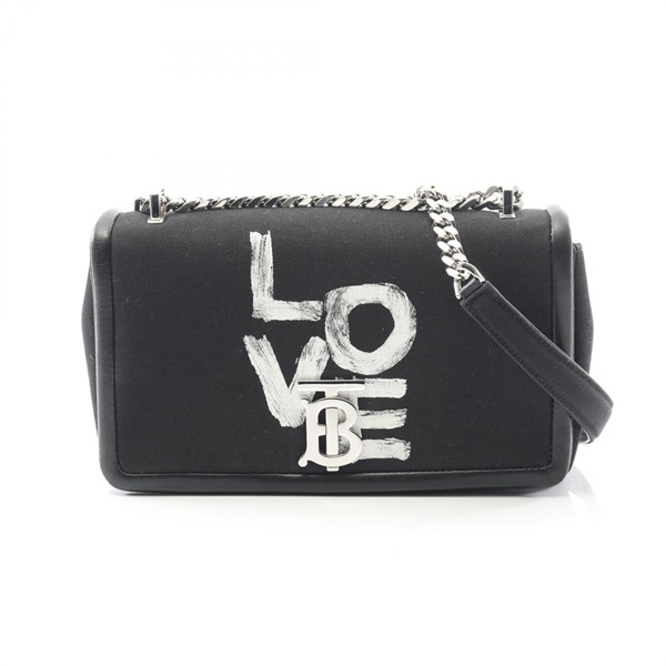 BURBERRY Chain Shoulder Bag canvas leather Black Used Women SHW