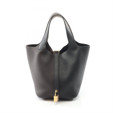 HERMES Picotin Lock PM Kazak Handbag Clemence leather Black Brown Used GHW W