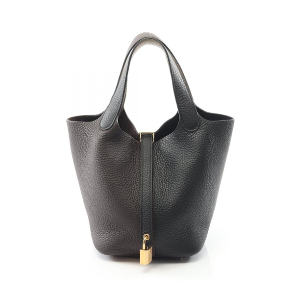 HERMES Picotin Lock PM Kazak Handbag Clemence leather Black Brown Used GHW W