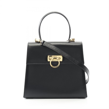 Salvatore Ferragamo Gancini Shoulder Handbag 21 0536 leather Black Used Women