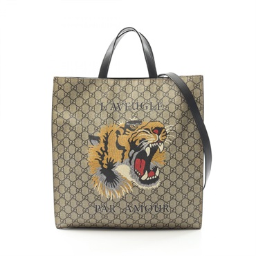 GUCCI GG Supreme Tiger Shoulder Tote Bag 450950 canvas leather Beige Used unisex