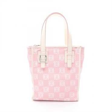 LOEWE anagram tote Handbag canvas leather Pink White Used Women