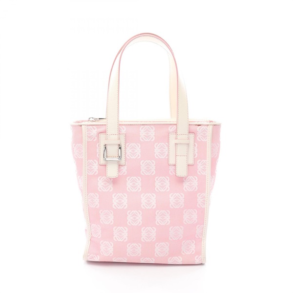 LOEWE anagram tote Handbag canvas leather Pink White Used Women