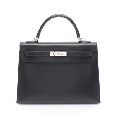 HERMES Kelly 32 shoulder Handbag Outside stitched H Courchevel Black Used SHW
