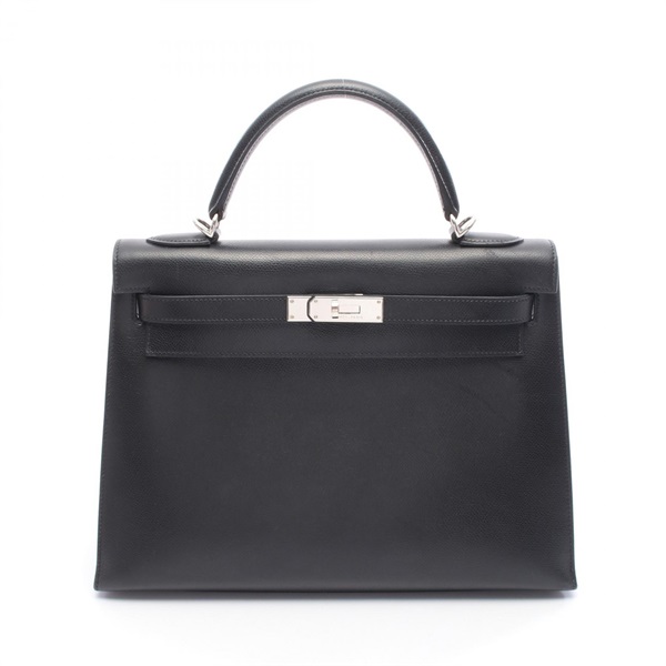 HERMES Kelly 32 shoulder Handbag Outside stitched H Courchevel Black Used SHW