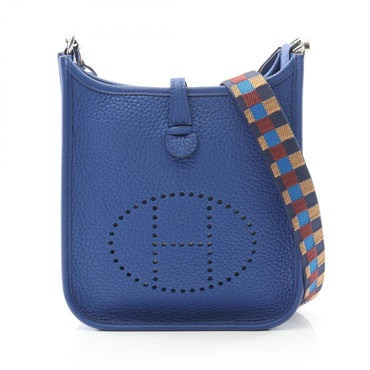 HERMES Evelyne TPM Amazon Shoulder Bag crossbody Clemence leather Blue Used SHW