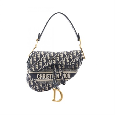 Dior Saddlebag oblique Jacquard Handbag canvas Beige Navy Used Women GHW