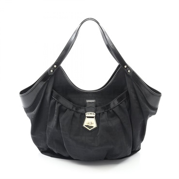 FENDI Zucca Tote shoulder Bag canvas leather Black Used Women