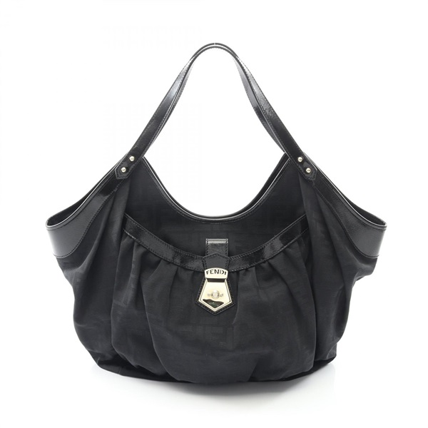 FENDI Zucca Tote shoulder Bag canvas leather Black Used Women