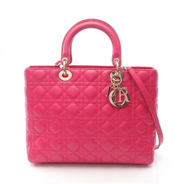Christian Dior Lady Dior Large Cannage 2Way Shoulder Tote Handbag leather Pink