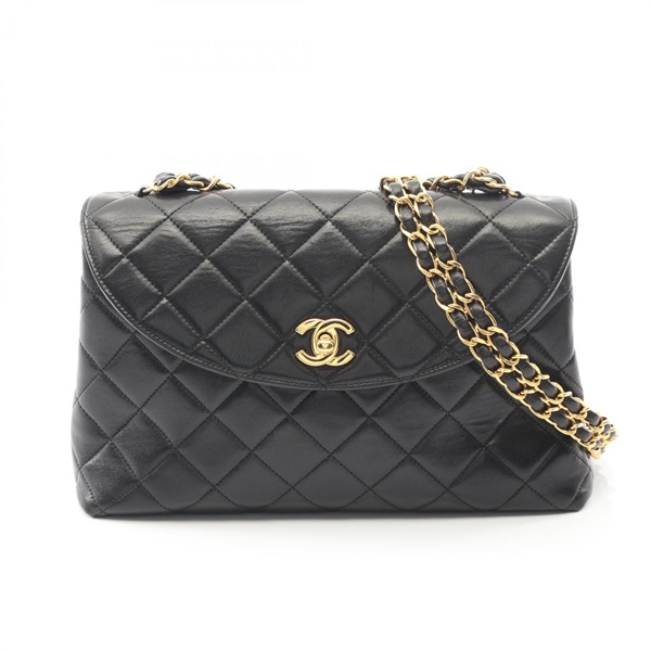 CHANEL Matelasse Chain Shoulder Crossbody Handbag Lamb leather Black GHW Used CC