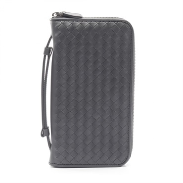 BOTTEGA VENETA Intrecciato Around Long Wallet Leather Gray Used Mens BV