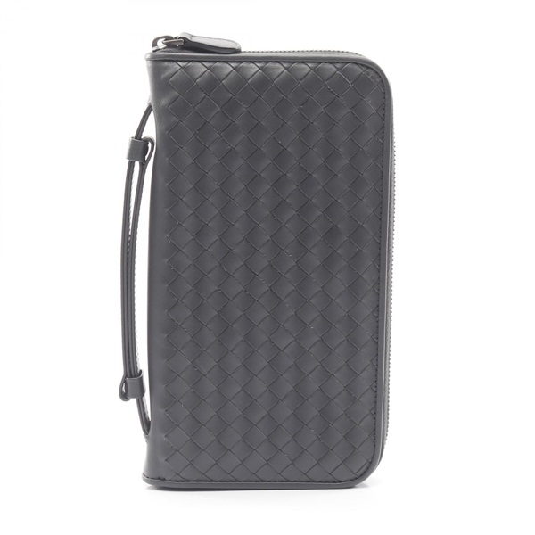 BOTTEGA VENETA Intrecciato Around Long Wallet Leather Gray Used Mens BV