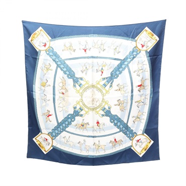 HERMES Carre90 LES ALLURES DU CHEVAL Scarf silk Blue White Multicolor Used Women