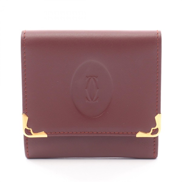 CARTIER Must Line Coin Purse Wallet leather Bordeaux Used Women