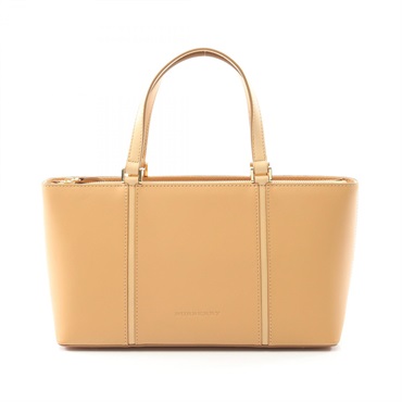 BURBERRY Logo Tote Handbag leather Beige Used Women