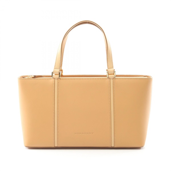 BURBERRY Logo Tote Handbag leather Beige Used Women