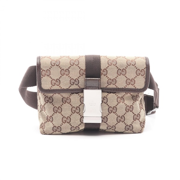 GUCCI GG canvas Waist Belt bag 131236 leather Beige Brown Used Women
