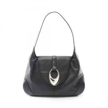 BVLGARI Shoulder Bag leather Black Used Women logo SHW