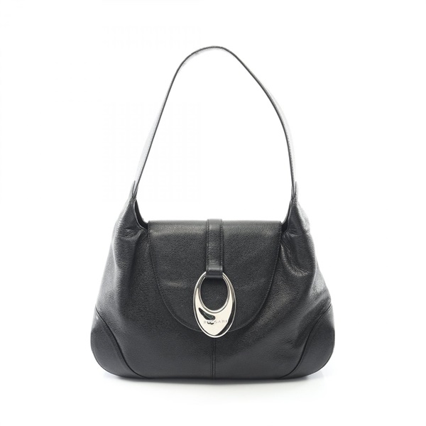 BVLGARI Shoulder Bag leather Black Used Women logo SHW