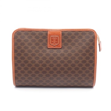 CELINE Macadam Business Clutch Bag Canvas Leather Brown Used Women