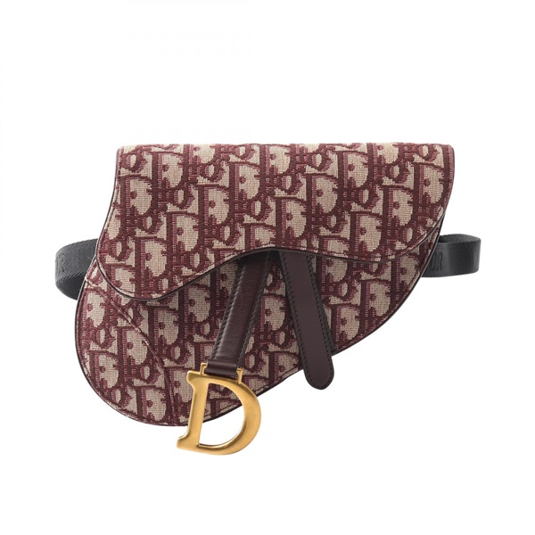 Christian Dior SADDLE Oblique Waist bag canvas leather Beige Bordeaux Used Women
