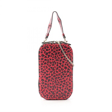 Christian Dior LADY DIOR Chain Phone Holder Handbag leather Pink Black Used CD