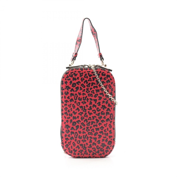 Christian Dior LADY DIOR Chain Phone Holder Handbag leather Pink Black Used CD