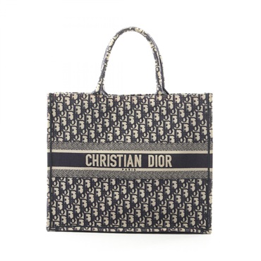Christian Dior BOOK TOTE Large Oblique Tote Bag canvas Navy Beige Used Women CD