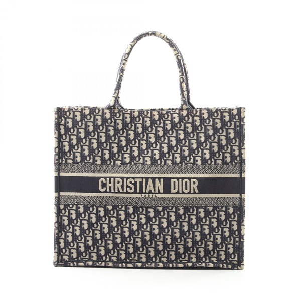 Christian Dior BOOK TOTE Large Oblique Tote Bag canvas Navy Beige Used Women CD