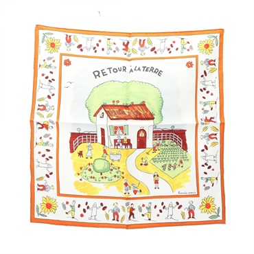 HERMES Petit Carre45 RETOUR A LA TERRE Scarf silk White Orange Multicolor Used