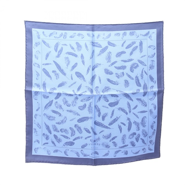 HERMES Petit Carre45 PLUMES Scarf silk Blue Used Women