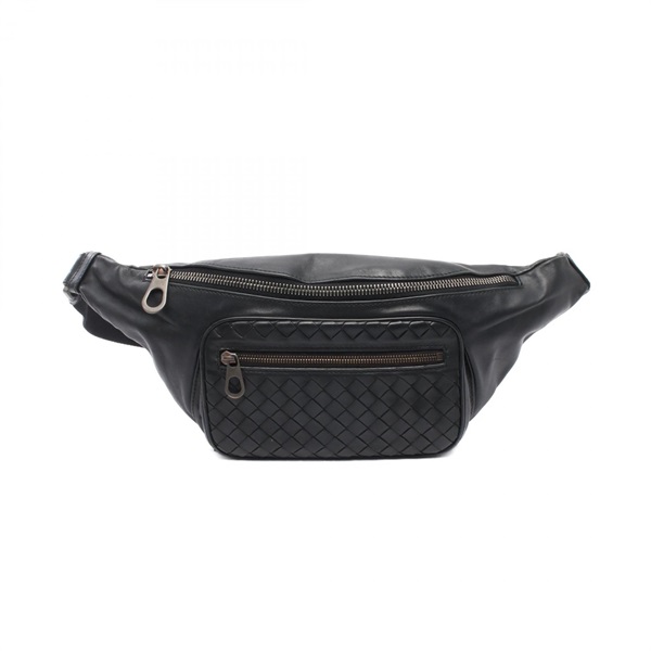 BOTTEGA VENETA Intrecciato Waist bum belt bag leather Black Used mens