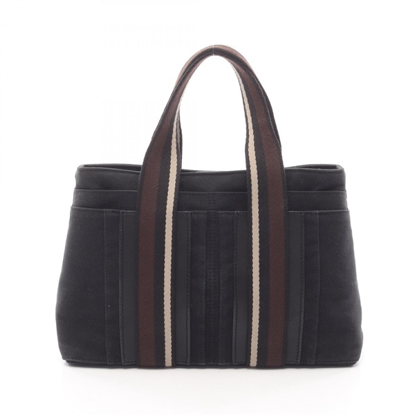 HERMES Troca Horizontal PM Tote Handbag canvas leather Black Brown SHW Used