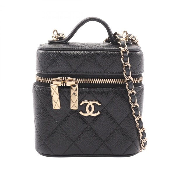 CHANEL Matelasse Chain Shoulder Bag Grained calf leather Black Used Women GHW CC