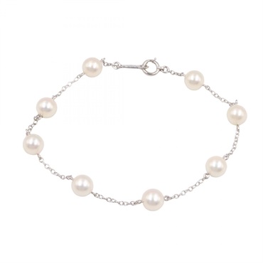 MIKIMOTO Pearl Bracelet K14WG Silver White 17㎝ Used Women