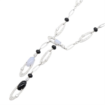 BVLGARI Elysia Onyx Chalcedony Diamond Necklace 18KWG White Gold Used women