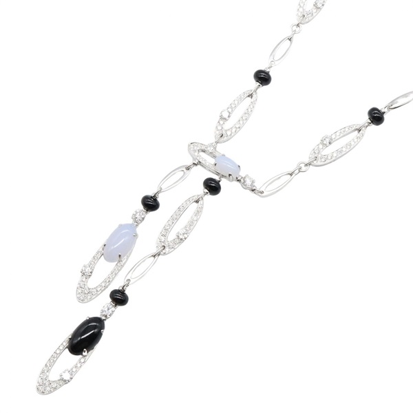 BVLGARI Elysia Onyx Chalcedony Diamond Necklace 18KWG White Gold Used women