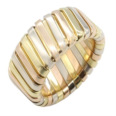 BVLGARI Tubogas Ring 18KYG 18KWG 18KPG Three Gold Used US size 5.5 #50