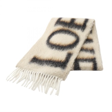 LOEWE Logo Scarf F811257X033154 wool Nylon Mohair Beige Black Brown NEW Women