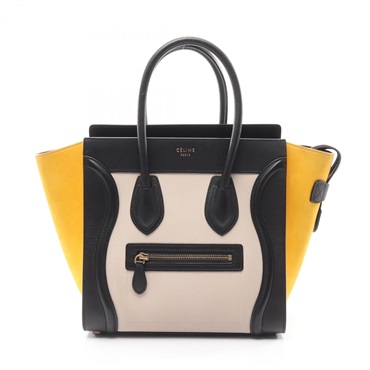 CELINE Luggage Micro Shopper Handbag leather Black Beige Yellow Used Women