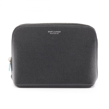 SAINT LAURENT PARIS Cosmetic Pouch Case 565962 leather Black Used Women