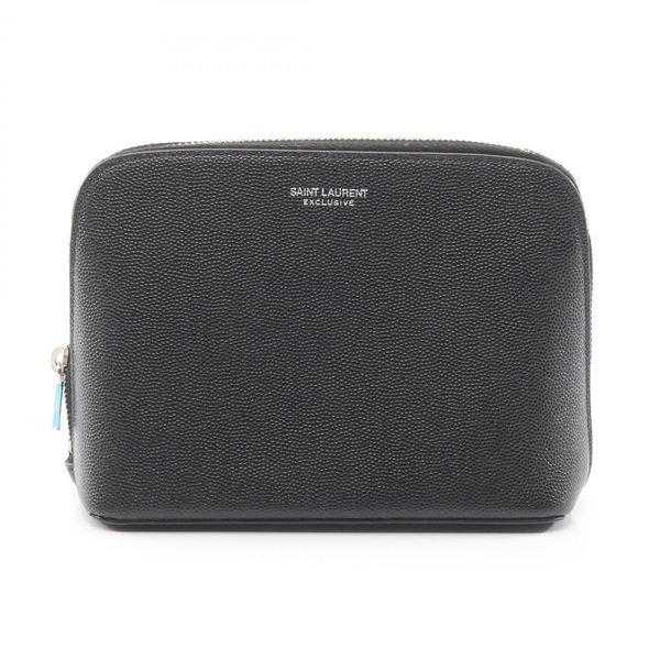 SAINT LAURENT PARIS Cosmetic Pouch Case 565962 leather Black Used Women