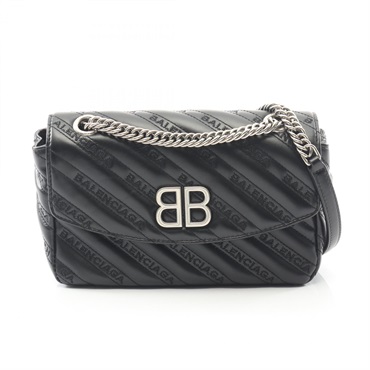 BALENCIAGA BB logo Chain Shoulder Handbag 501681 leather Black Used Women