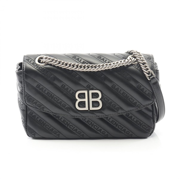 BALENCIAGA BB logo Chain Shoulder Handbag 501681 leather Black Used Women
