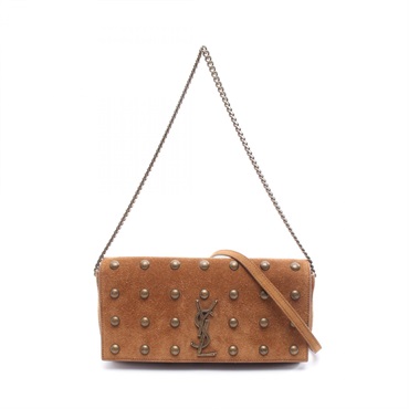 SAINT LAURENT PARIS Kate Studs Monogram Shoulder Bag 609809 Suede Brown Used