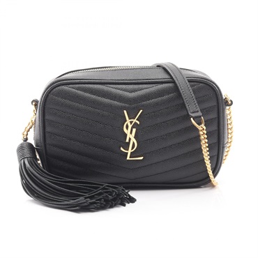 SAINT LAURENT PARIS LOU Crossbody Chain Shoulder Bag leather Black Used Women
